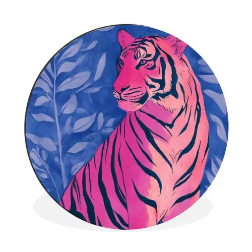 Tijger - Roze - Bladeren - Jungle Wandcirkel aluminium klein -3d