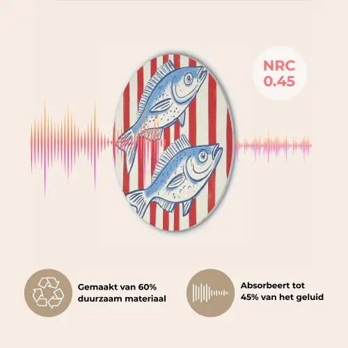 Vissen - Verticale strepen - Blauw - Rood Akoestische PET Vilt - Rond klein -USP_NL