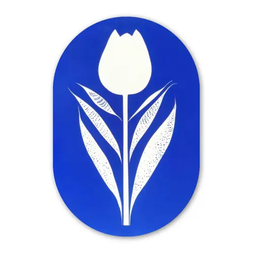 Tulp - Minimalistisch - Bladeren - Wit Wandcirkel Ovaal Forex klein -3d