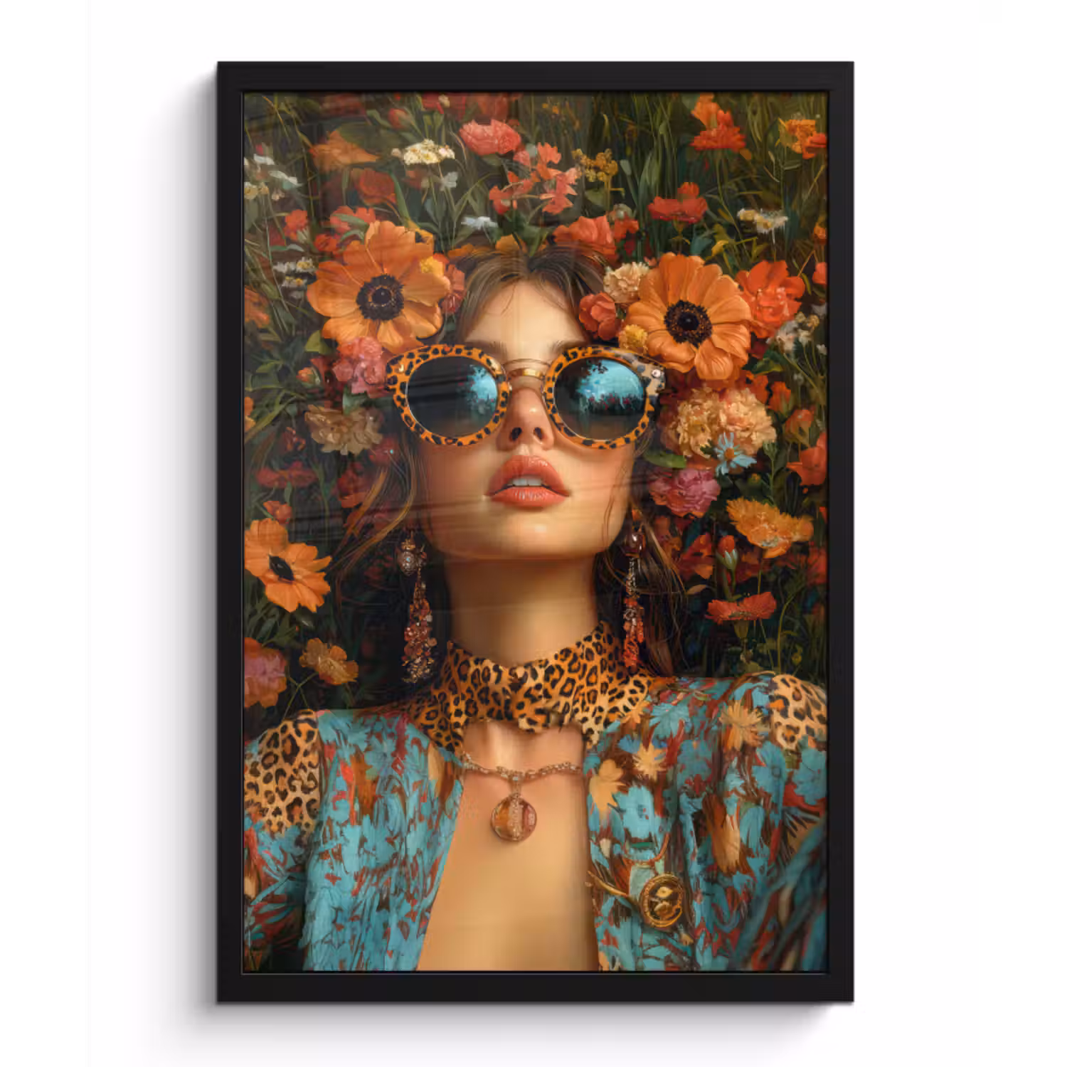 Poster met lijst - Vrouwen - Bloemen - Modern - Bril - Abstract