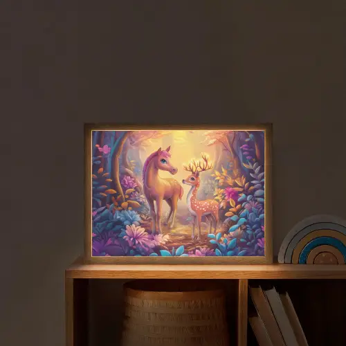 Paard - Hert - Sprookjesbos - Paars Light Box met batterij (Wandlamp kind) middel -sfeer1_kind