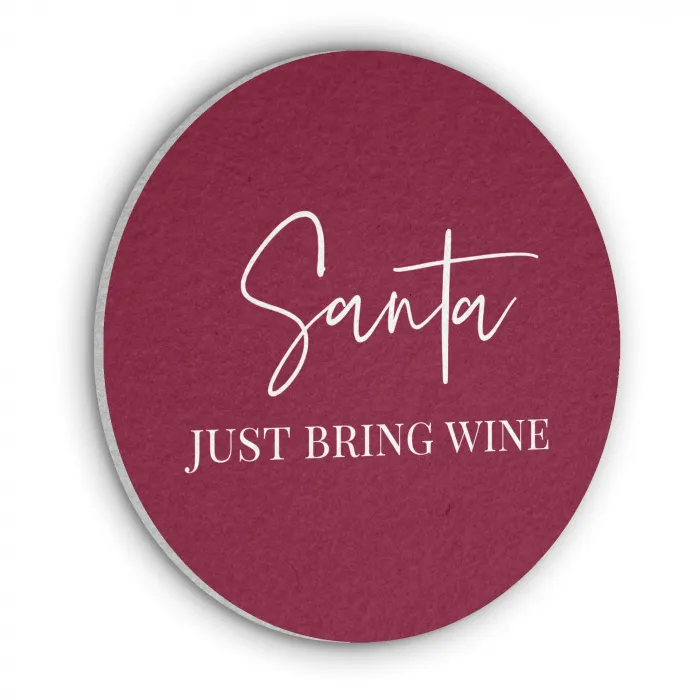 Santa - Wine - Rood - Kerst - Kerstman Akoestische PET Vilt - Rond klein -3d