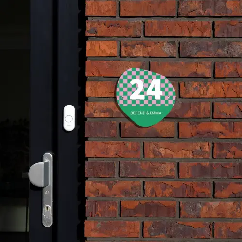 Groen - Roze - Blokjes - Klassiek Naambord Organisch middel -sfeer1