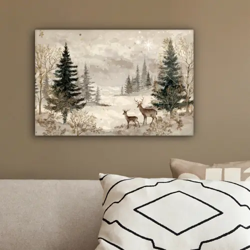Bos - Herten - Winter - Sneeuw canvas 2cm klein -sfeer3