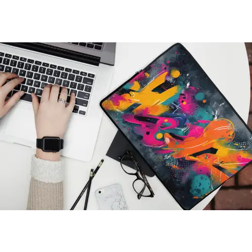 Abstract - Graffiti - Kleurrijk - Verfspatten laptophoes neopreen klein -bureau