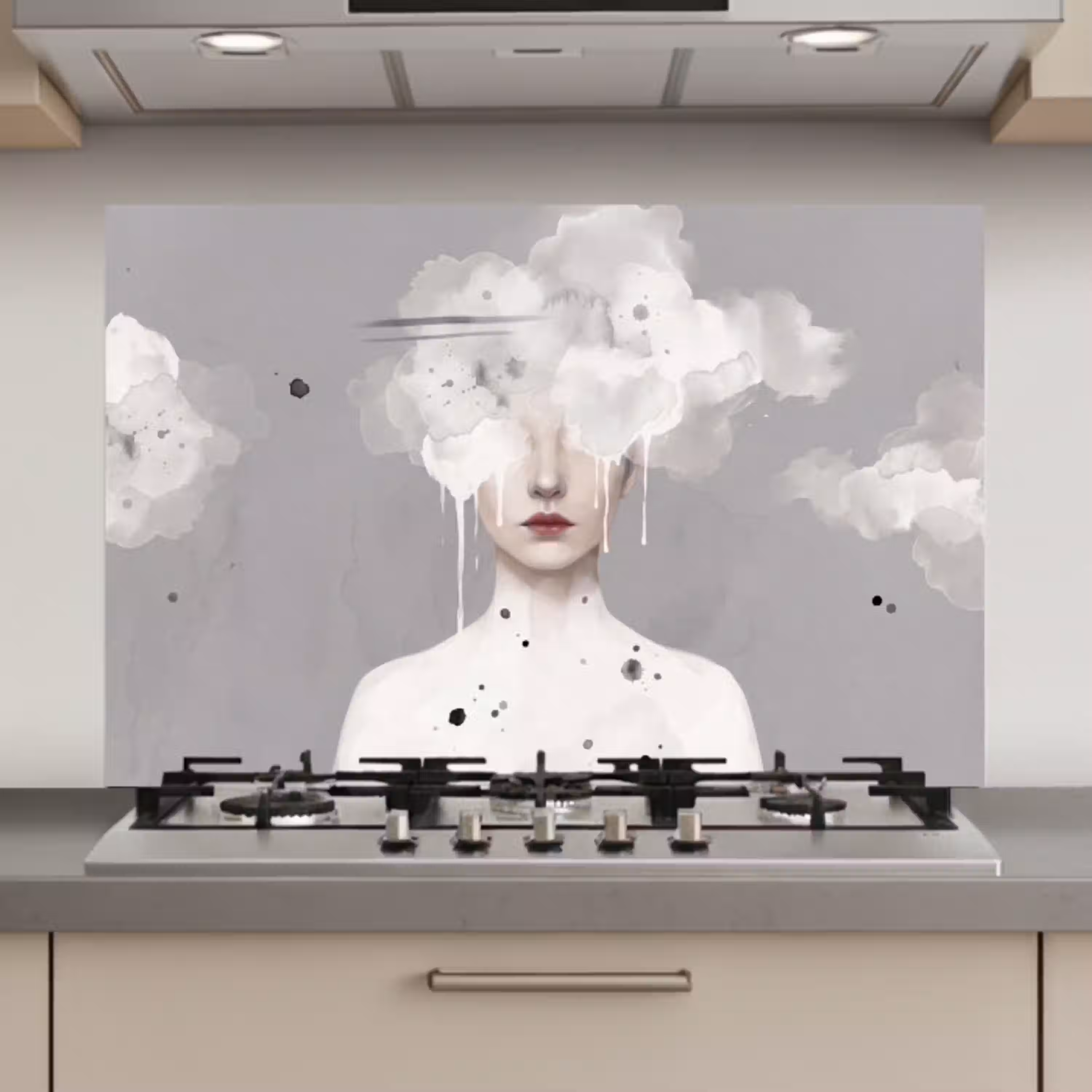 Vrouw - Wolk - Grijs keuken achterwand spatscherm klein -3d_website