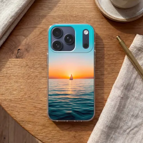 Zee - Zeilboot - Zonsondergang Telefoonhoesje iPhone 17 Pro klein -sfeer1