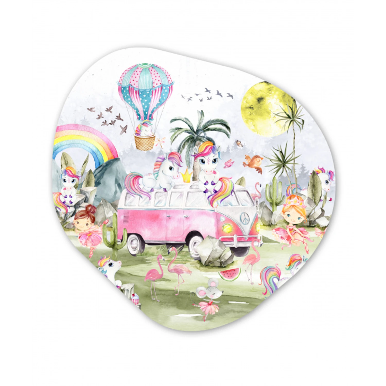 Unicorn - Regenboog - Kinderen - Meiden - Auto Wandcirkel Organisch Forex 3mm klein -3d