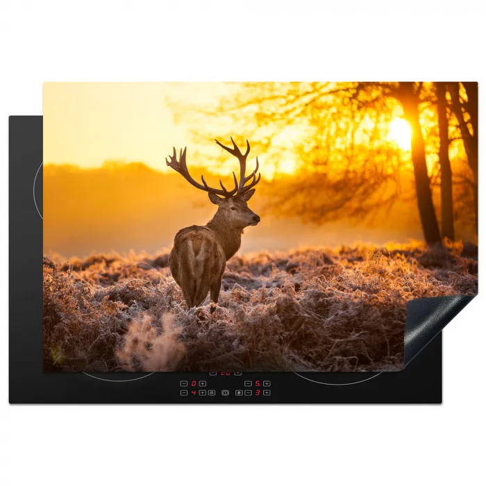 Hert - Dieren - Zonsondergang - Winter - Heide - Natuur Inductie beschermer vinyl 3mm klein -3d