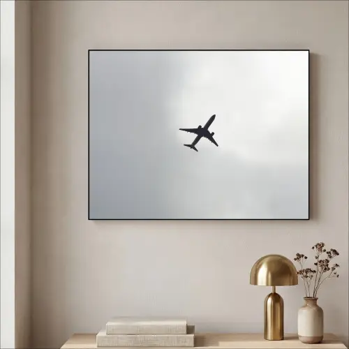 Minimalistisch - Silhouet - Zwart - Vliegtuig Textielframe zwart klein -sfeer2