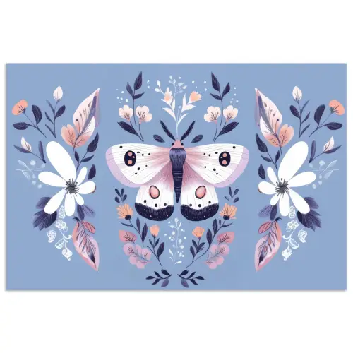 Vlinder - Vleugels - Stippen - Bloemen poster papier klein -3d