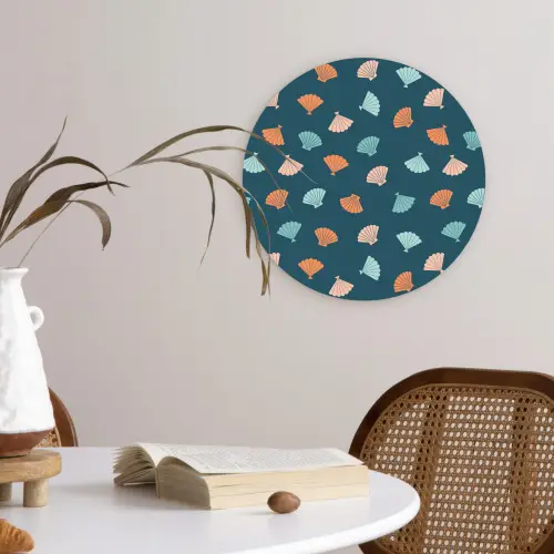 Zee - Dieren - Donkerblauw - Schelpen Wandcirkel kunststof plaat 5mm dik klein 188 -sfeer4