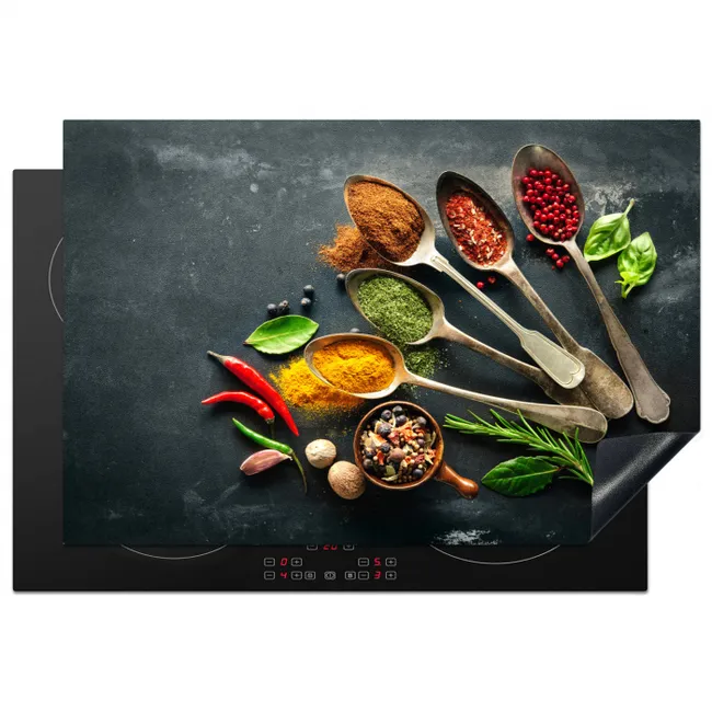 Kruiden - Lepels - Specerijen - Betonlook - Grijs Inductie beschermer vinyl 3mm klein -3d