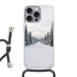 Weg - Sneeuw - Naaldbos - Winter - Avontuurlijk Hoesje iPhone 16 Pro Max met koord klein -3d