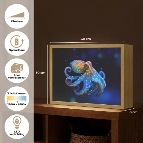 Octopus - Stippen - Blauw - Zee Light Box met batterij (Wandlamp) middel -USP_websiteoverzichtNL