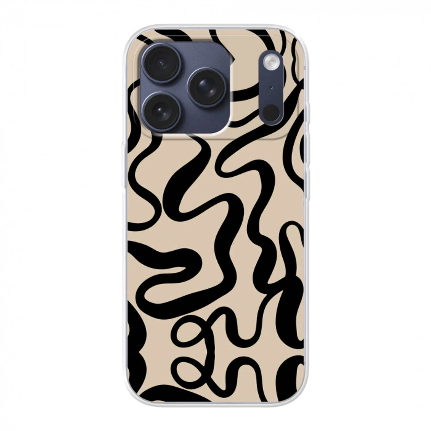 Lijnen - Zwart - Beige - Abstract - Minimalistisch Telefoonhoesje iPhone 17 Pro klein -3d