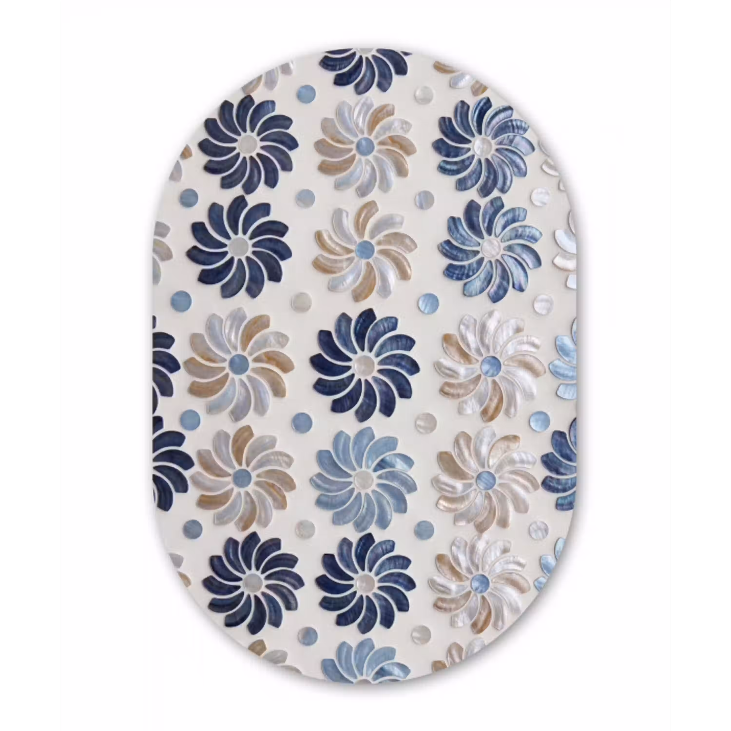 Bloemen - Parelmoer - Abstract - Patroon - Blauw Wandcirkel Ovaal Forex klein -3d