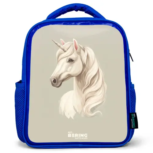 Eenhoorn in neutrale kleuren Kinderrugzak - Blauw middel -3d