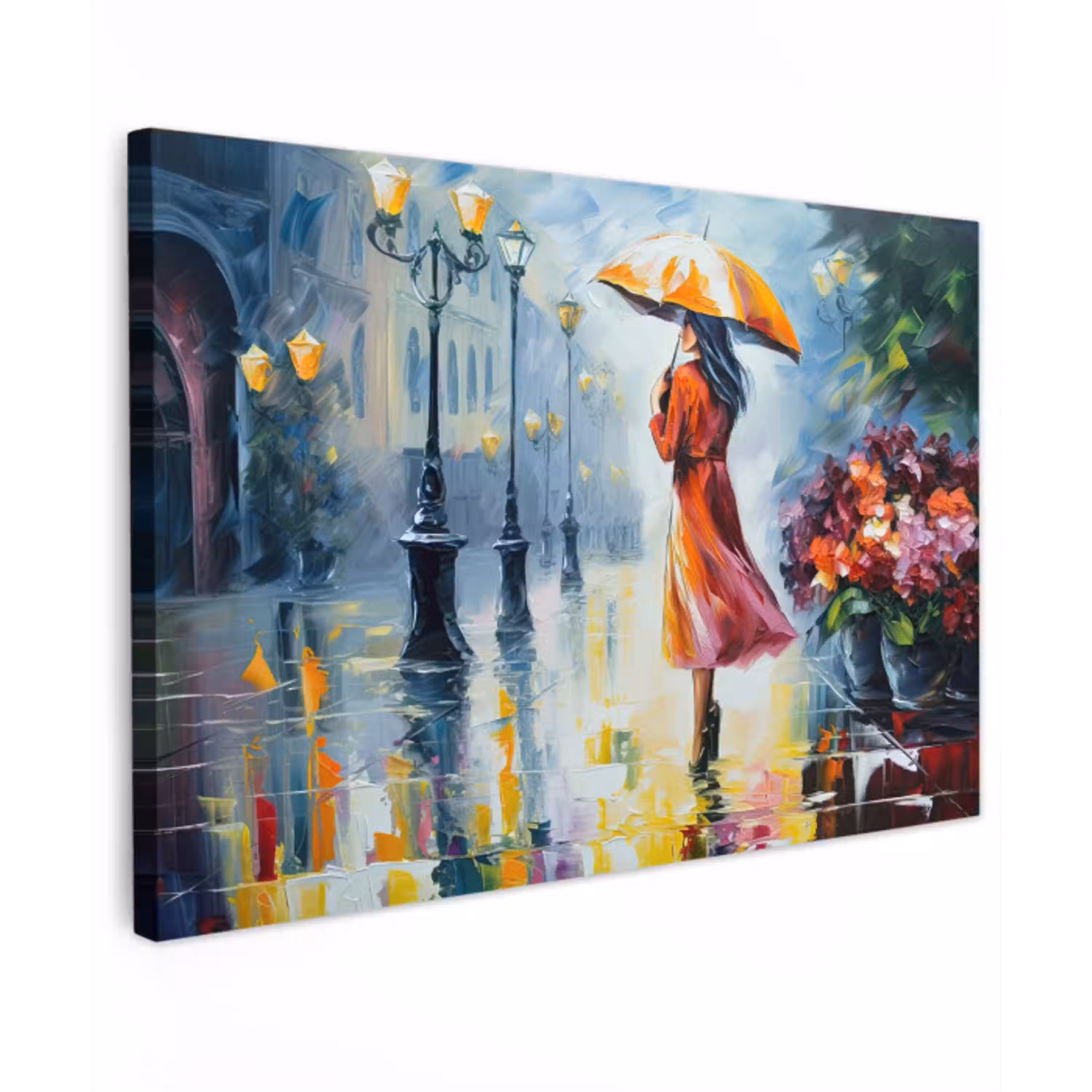 Olieverf - Paraplu - Vrouw - Straat - Kunst canvas 2cm klein -z3d