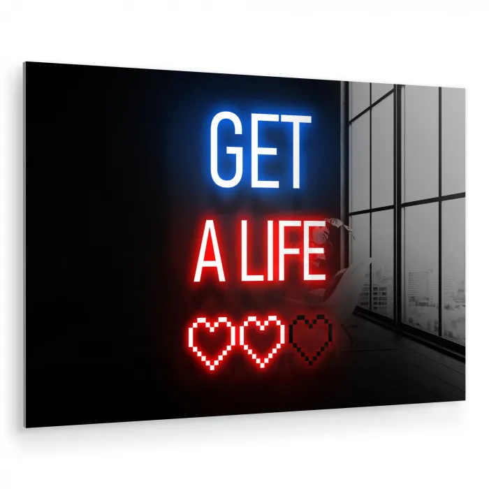 Gaming - Tekst - Get a life - Neon - Zwart plexiglas 5mm klein -zzzproduct_nieuw