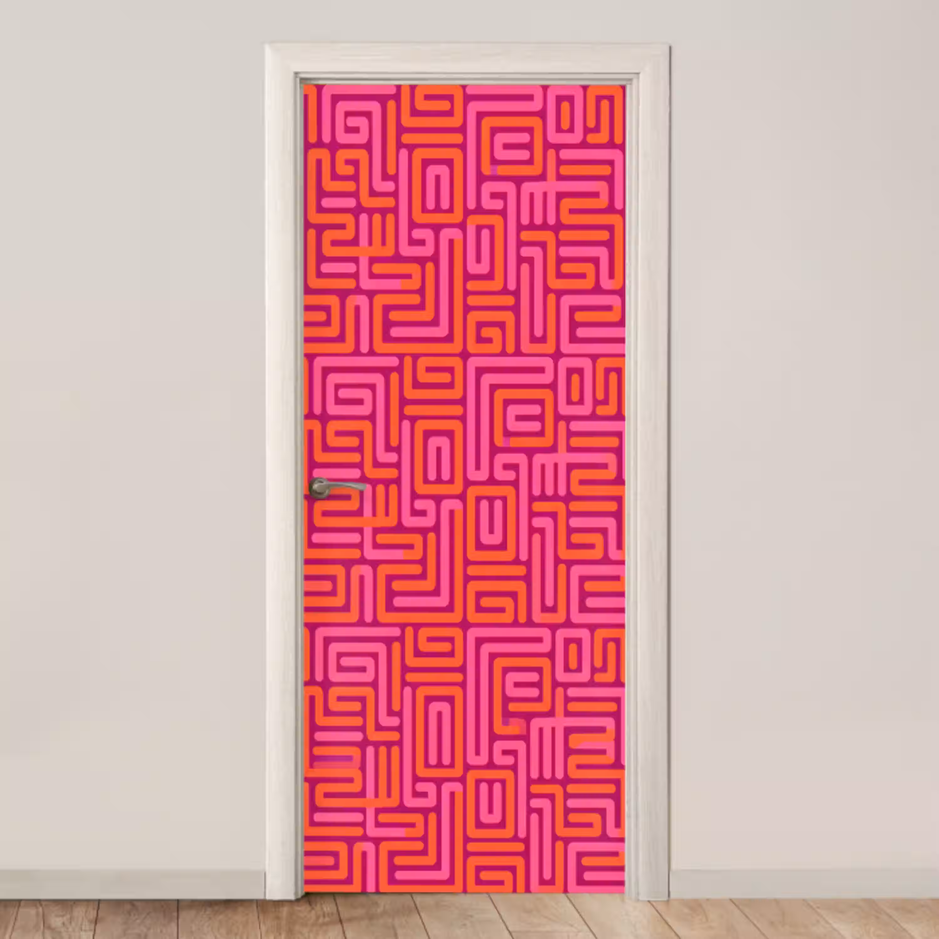 Abstract - Patroon - Lijnen - Roze - Oranje deurposter klein -3d_beige