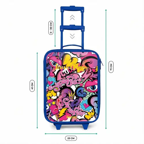 Girly graffiti Kinderkoffer - Blauw klein -productfoto_formaten