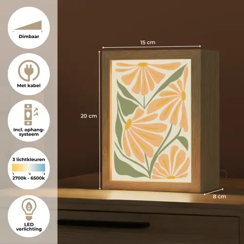 Blaadjes - Zachtoranje - Bloemen Light Box met kabel (Tafellamp) klein -USP_NL