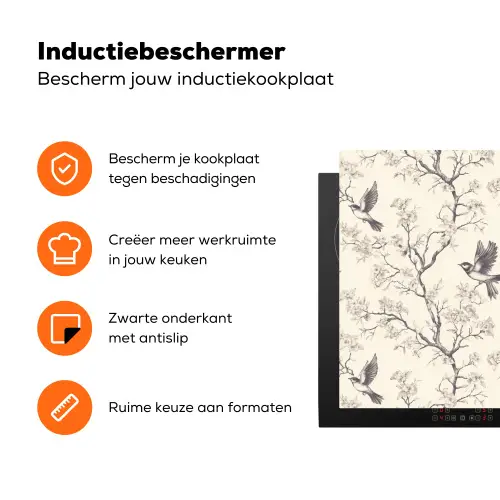 Takken - Vogels - Beige Inductie beschermer vinyl 3mm klein 276 -zzzzzzz-td-ups