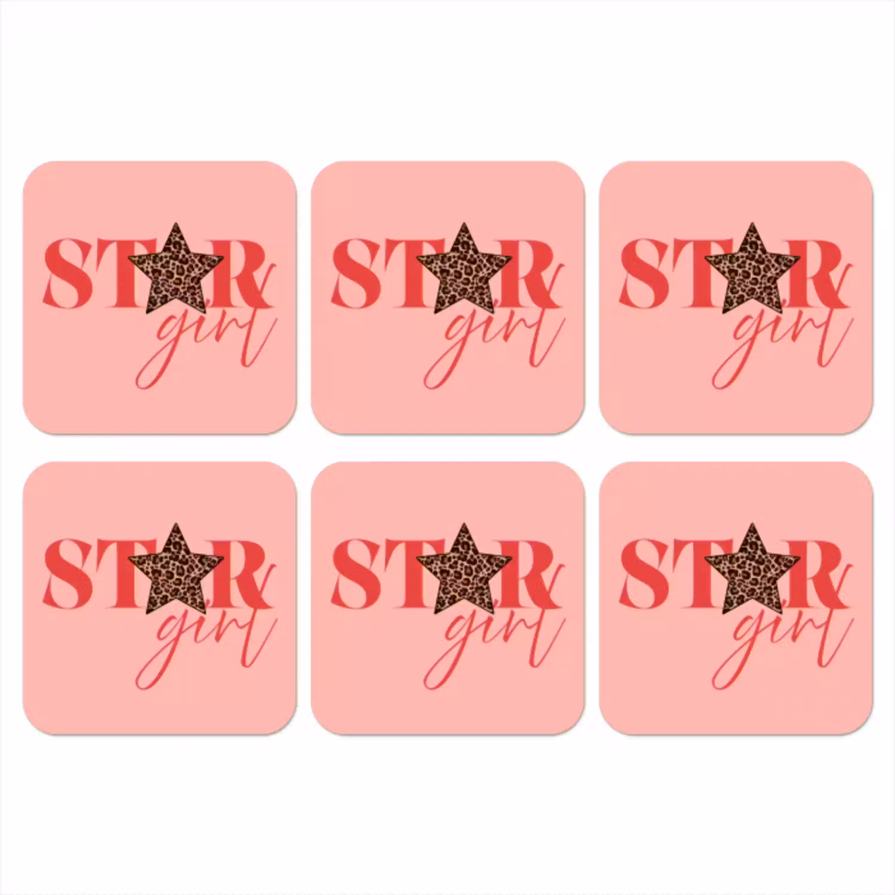 Star girl - Roze - Panter - Ster onderzetter kurk middel -3d