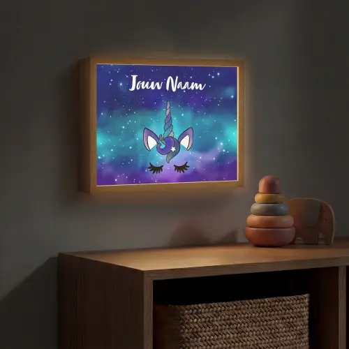 Eenhoorn - Sterrenhemel - Wimpers - Blauw Light Box met batterij (Wandlamp kind) middel -sfeer5_kind