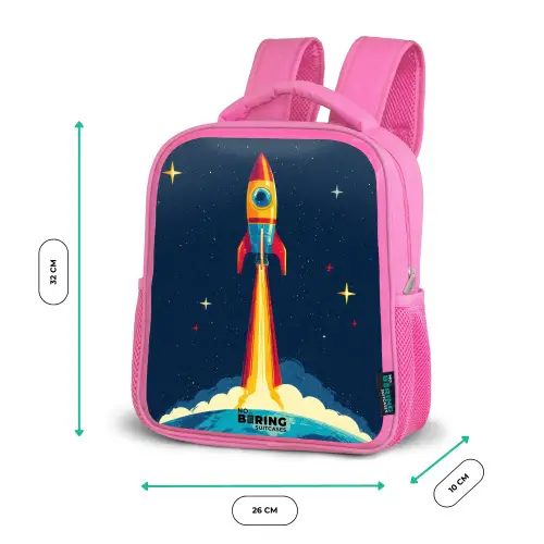 Planeet - Raket - Sterren - Donkerblauw Kinderrugzak - Roze middel -productfoto_formaten