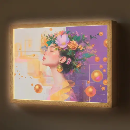 Abstract - Vrouw - Bloemenkroon - Goud Light Box met batterij (Wandlamp) middel -z3d_website