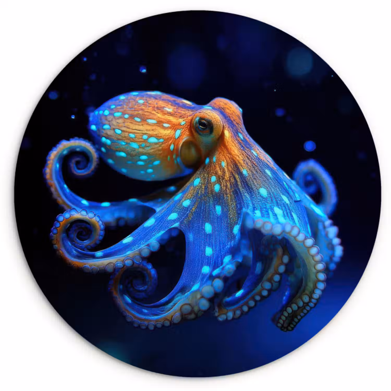Muurcirkel - Octopus - Stippen - Blauw - Zee