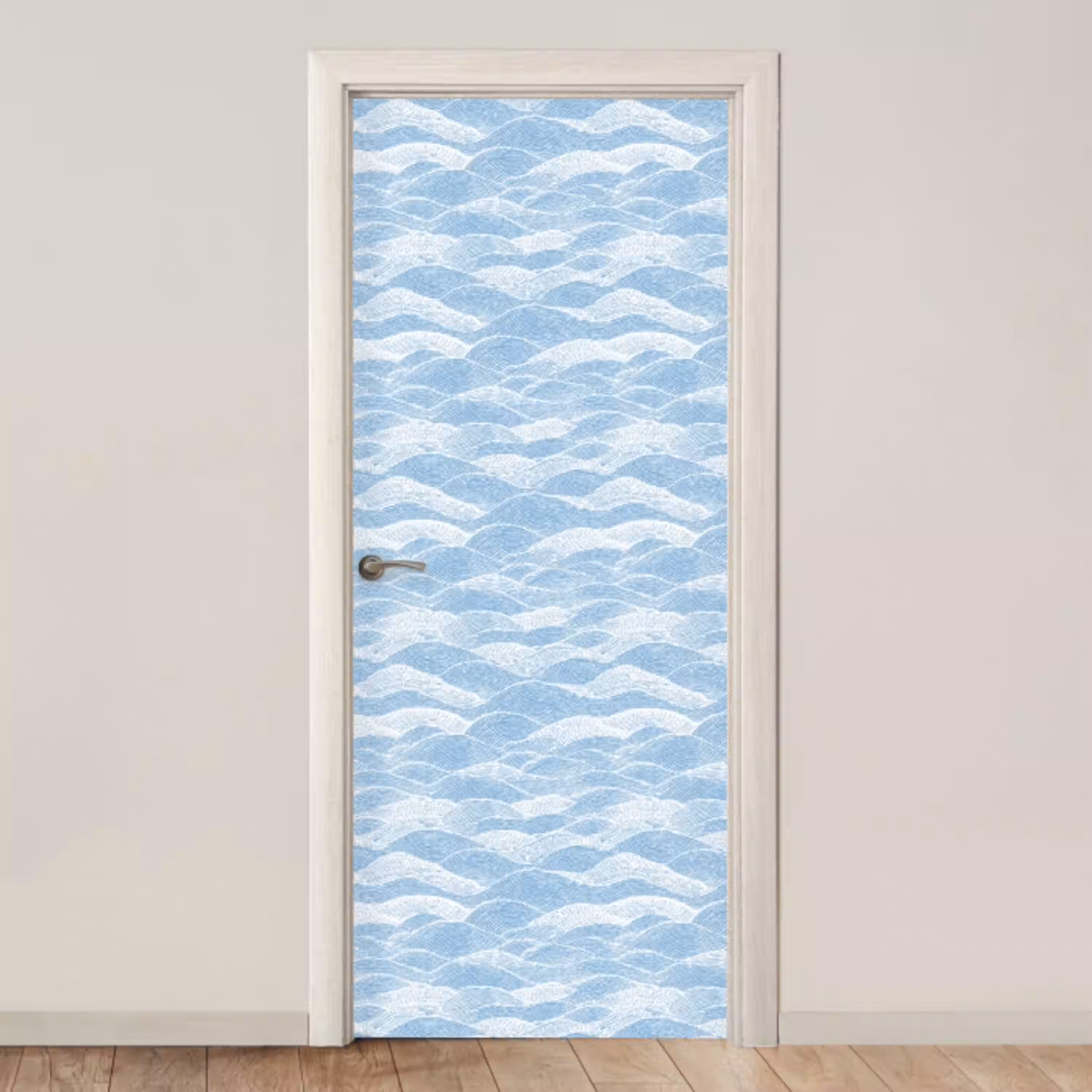 Blauw - Wit - Golven - Getekend deurposter klein 289 -3d_beige