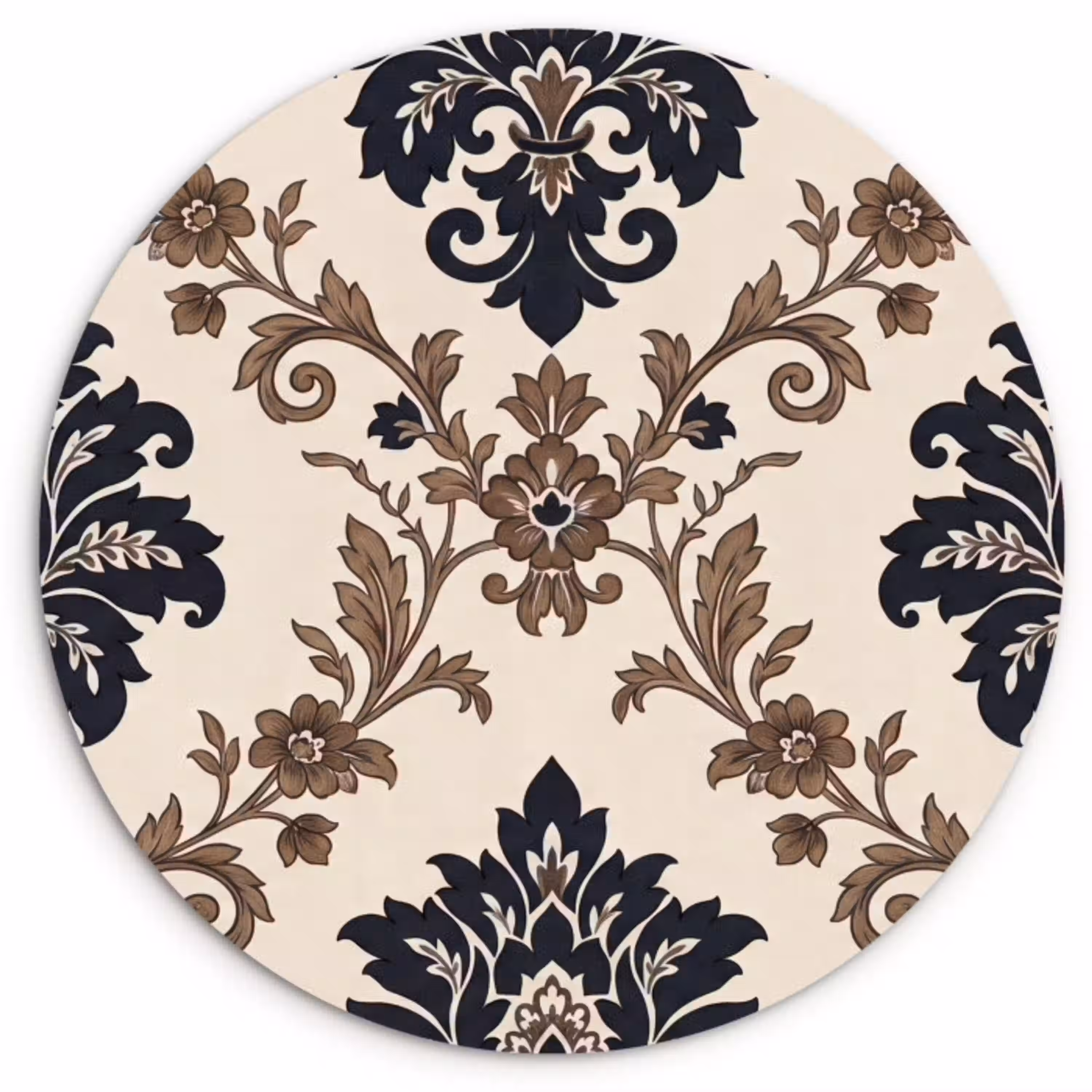 Patroon - Floraal - Klassiek - Beige-blauw Wandcirkel plexiglas klein -3d