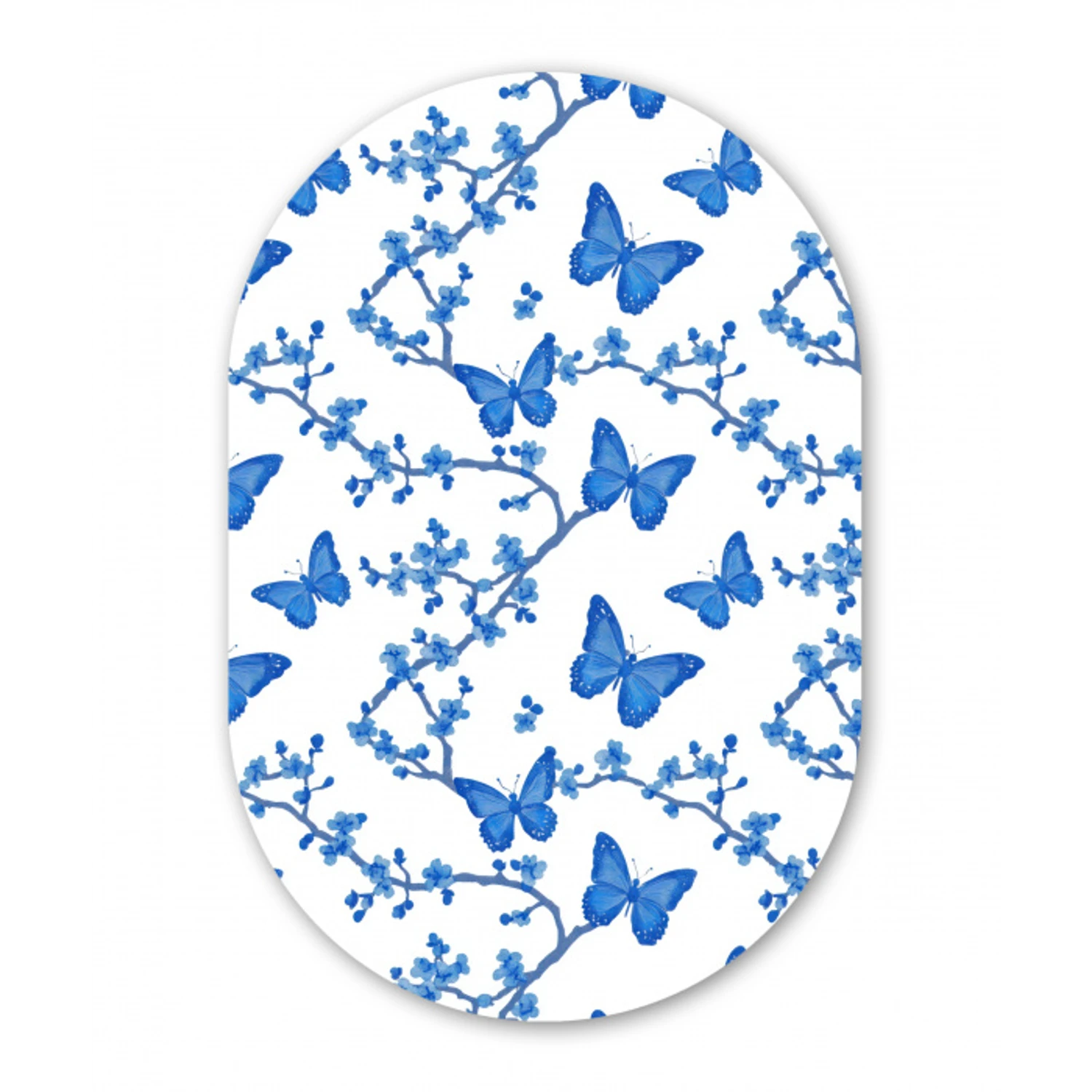 Vlinder - Bloemen - Blauw Wandcirkel Ovaal Forex klein 630 -3d