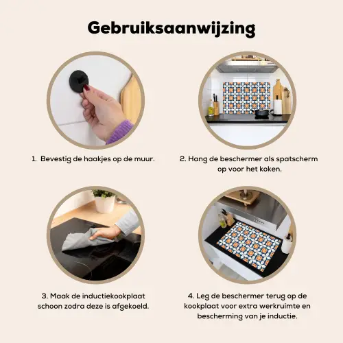 Traditioneel - Tegel - Oranje Inductie beschemer met haakjes klein 777 -ky-gebruik-nl