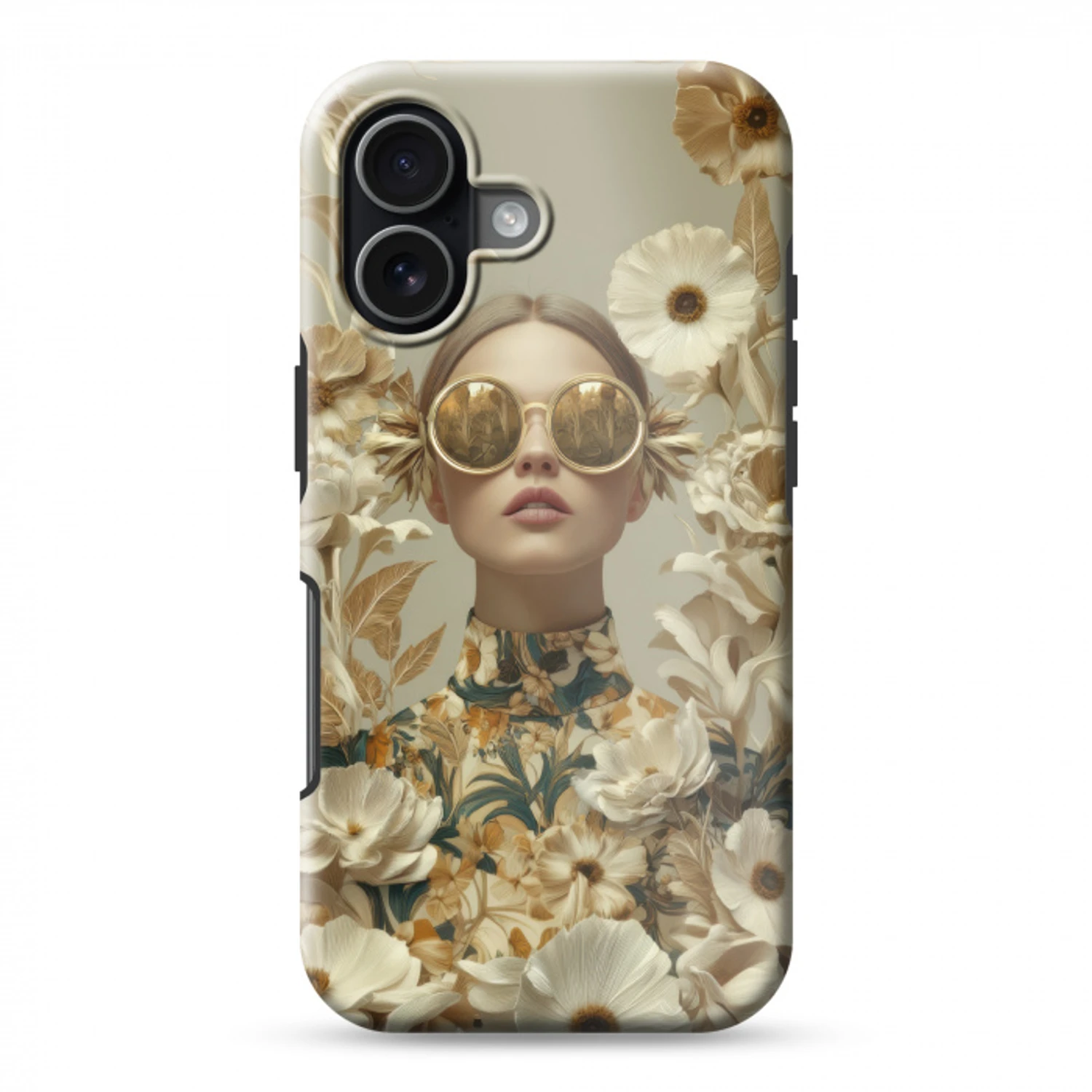 Vrouw - Bloemen - Zonnebril - Wit Toughcase MagSafe Apple iPhone 17 klein -3d