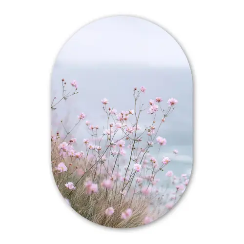 Klif - Bloemen - Zee - Roze Wandcirkel Ovaal Forex klein -3d