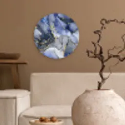 Marmer - Goud - Abstract - Blauw Wandcirkel kunststof plaat 5mm dik klein -sfeer1