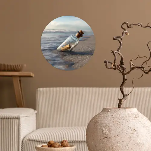Glazenfles - Post - Zee - Zand Wandcirkel behangsticker klein -sfeer1