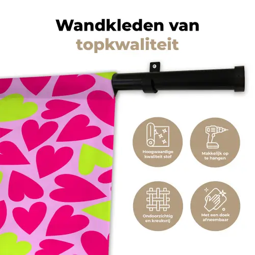 Patroon - Hart - Roze - Groen Wandkleed katoen klein 269 -sfeer2