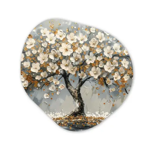 Boom - Bloemen - Wit - Natuur - Kunst Wandcirkel Organisch Forex 3mm klein -3d