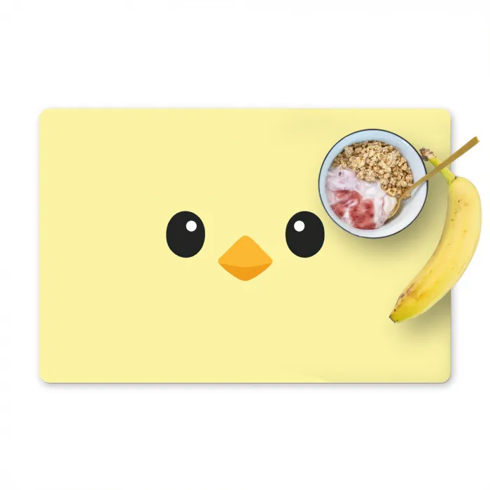 Kuiken - Vrolijk - Geel - Minimalistisch Placemat vinyl groot -zzzproduct_Kitchenyeah-website