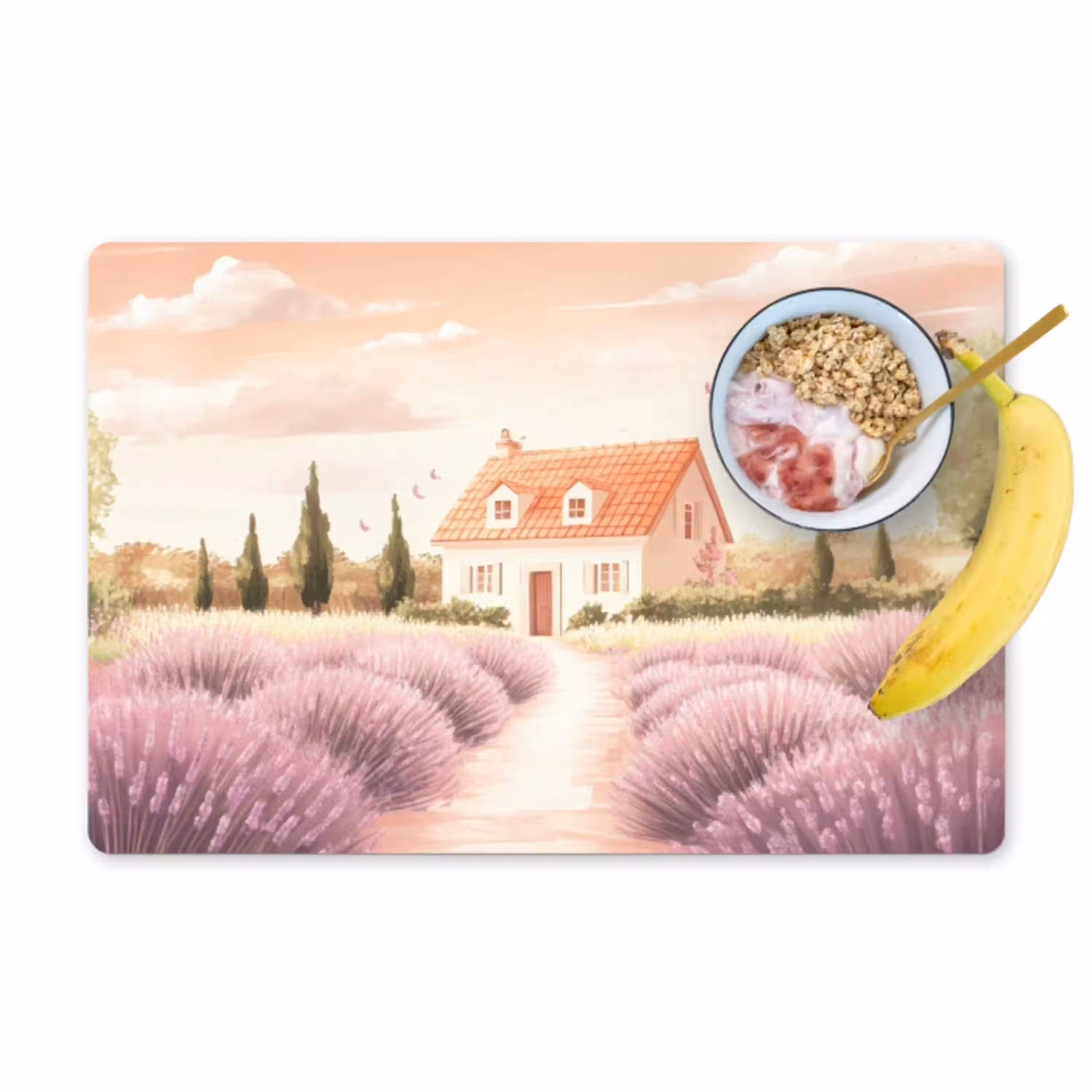Lavendelveld - Huis - Paars Placemat vinyl groot -zzzproduct_Kitchenyeah-website