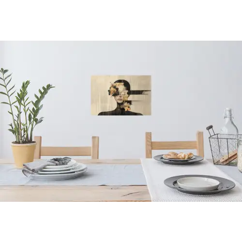 Gezicht - Bloemen - Zwart - Vrouw Muursticker klein -eettafel