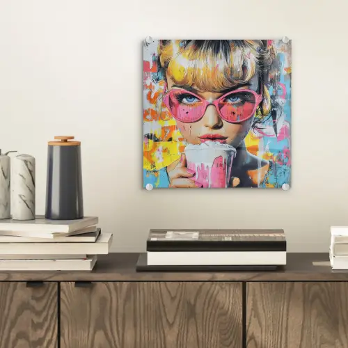 Expressief - Milkshake - Vrouw - Felle kleuren plexiglas 5mm klein -sfeer1