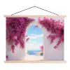 Zee - Roze - Bloemen - Poort textielposter latten blank klein -3d