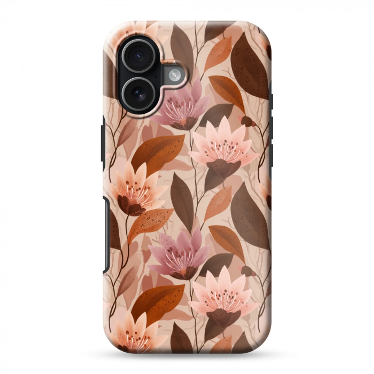 Bloemen - Bladeren - Bruin Toughcase MagSafe Apple iPhone 17 klein 1017 -3d