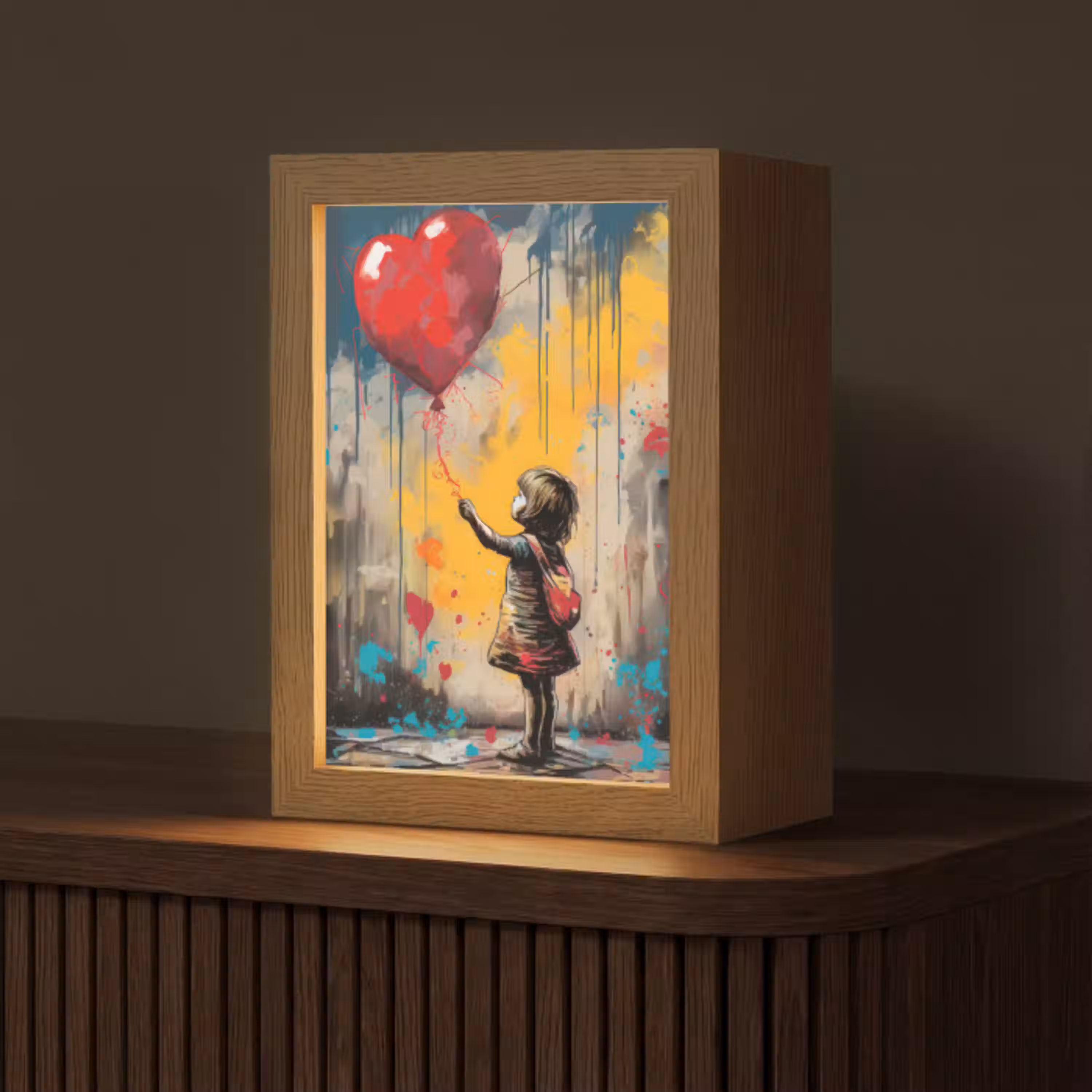 Meisje - Ballon - Hart - Graffiti Light Box met kabel (Tafellamp) klein -z3d_website